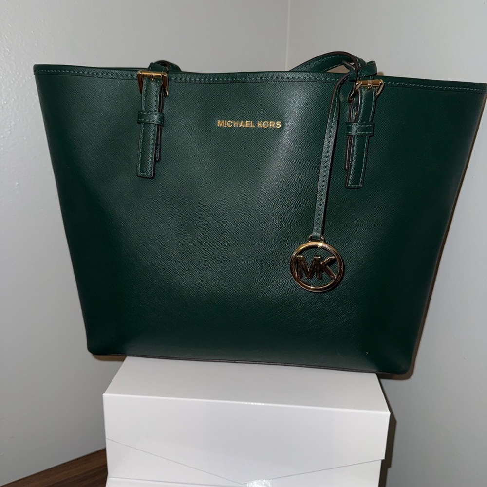Michael Kors Green Totes with Gold Accents